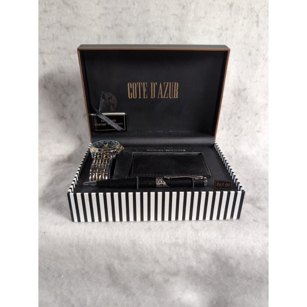 Cote d' Azur Men's Watch Pen and Business Card Holder Gift Set in Original Box